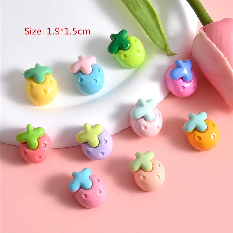 20Pcs Cute Cartoon Strawberries Resin Cabochon Scrapbooking Accessories Creativity Phone Decoration Material DIY Handmade Patch