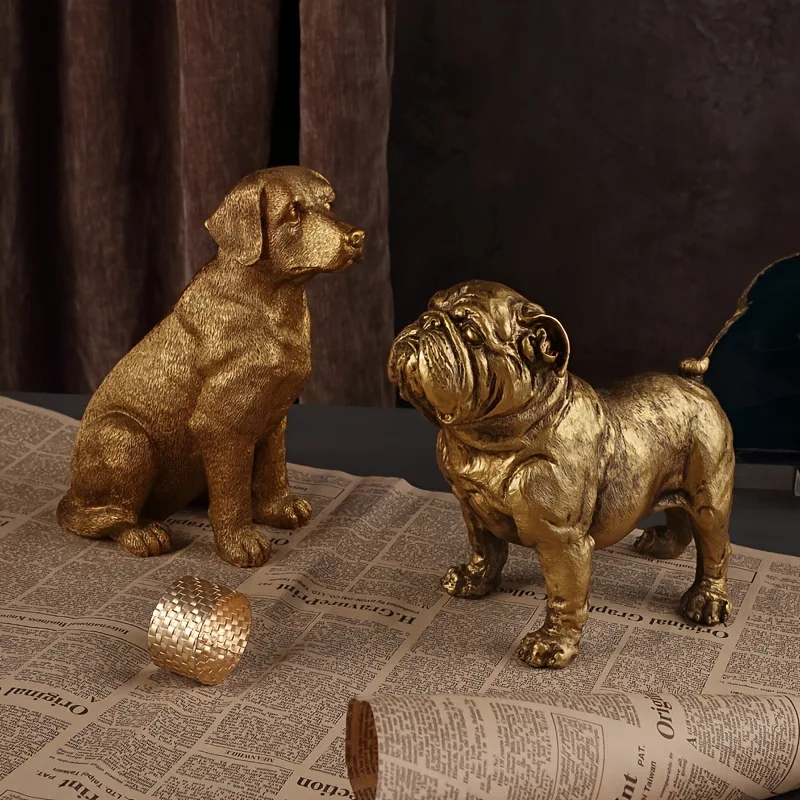 

Gold French Bulldog Resin Dog Statue Home Decor Golden Retriever Sculpture Desktop Accessories Animal Figurine Table Decoration