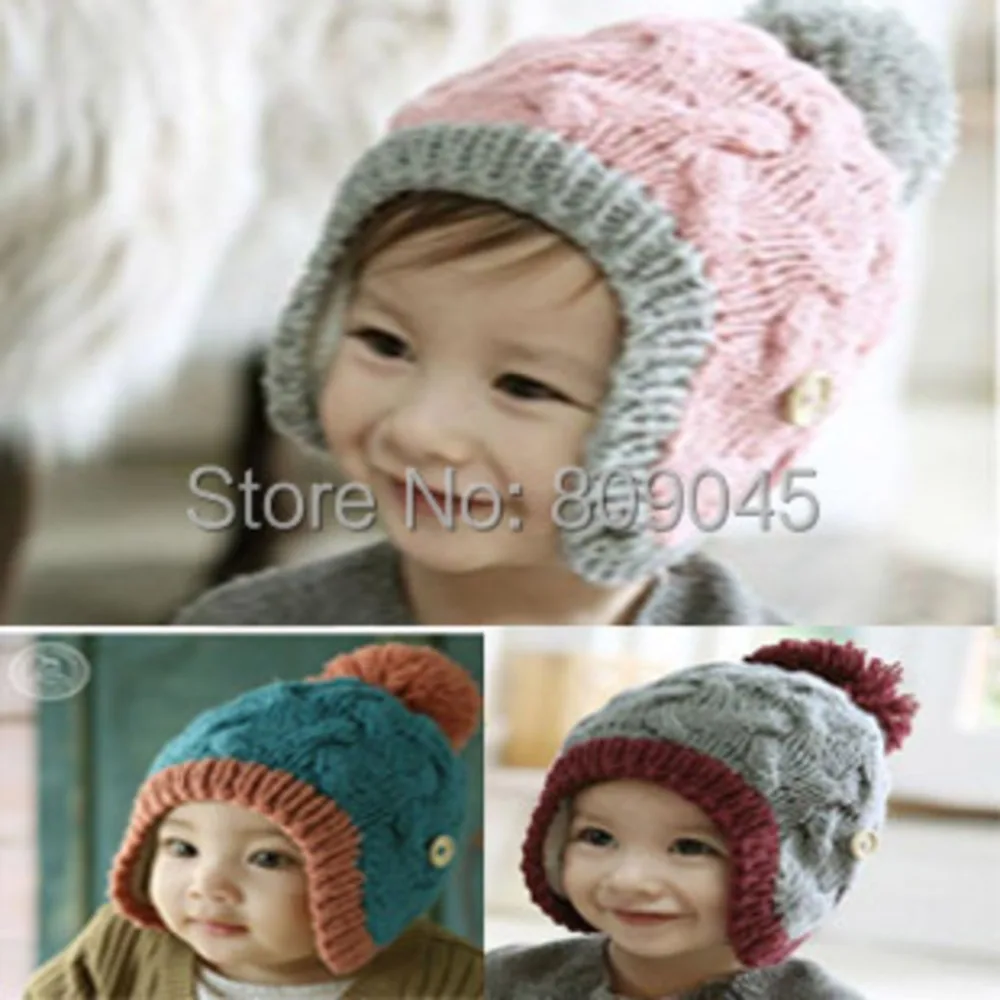 

Winter warm knitted hats for boy/girl/kits hats infants caps for chilldren Ear protection five-pointed star cap 5pcs/lots MC01