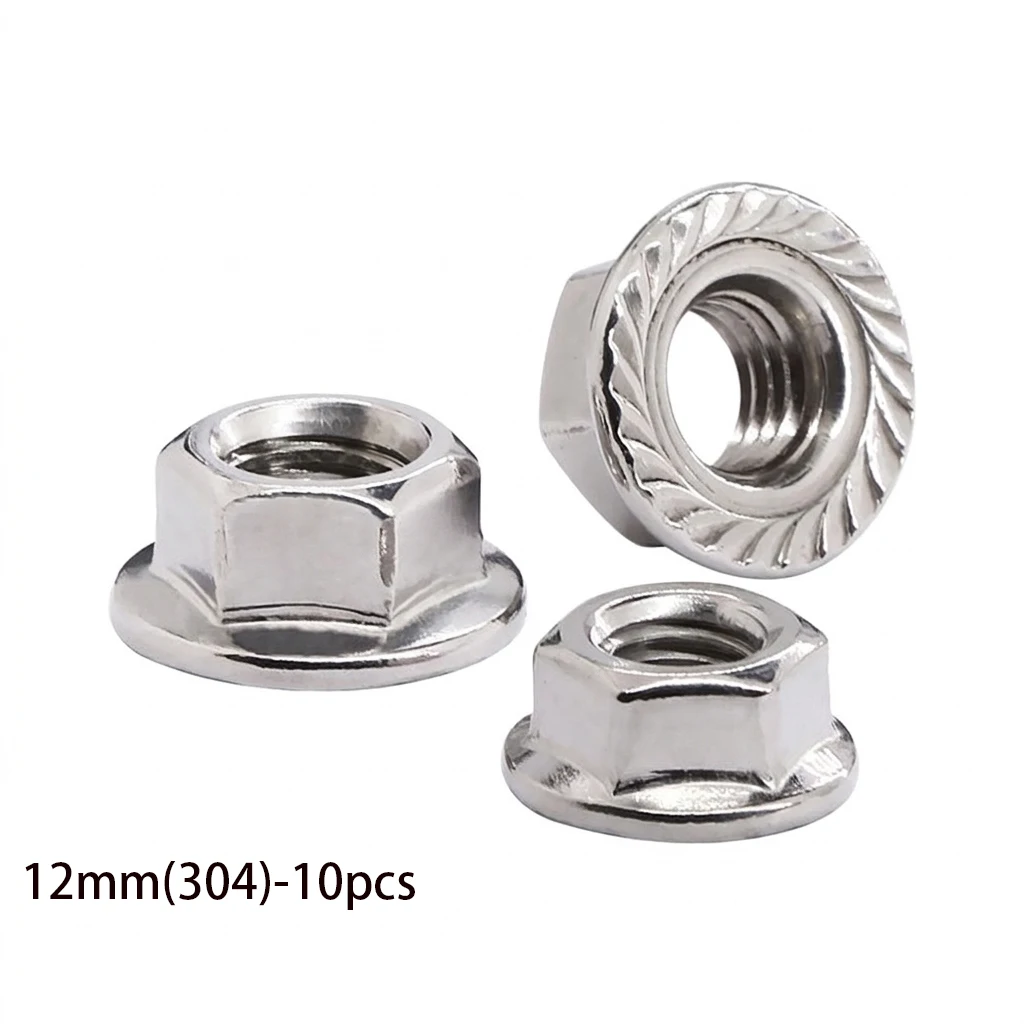 10/25/50pcs Stainless Steel Flange Nuts 3/12mm Hex Flange Nuts Serrated Spinlock Flange Nuts For Furniture Assembly Automotive