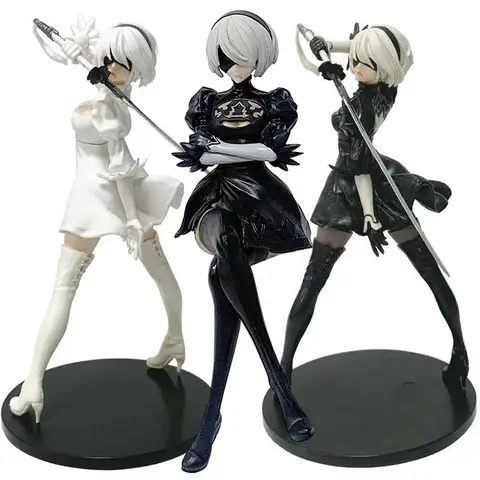 재고 판매 NieR:Automata Yorha Type 2B 9S 흑백 PVC 액션 피규어 모델 장식품 애니메이션 만화 모델 장난감 선물