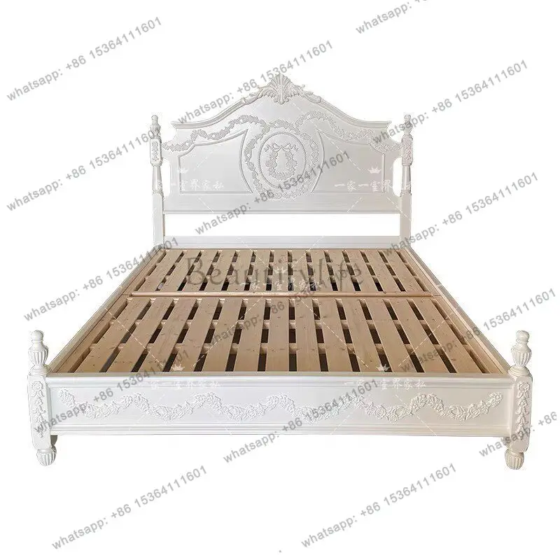 French retro carved solid wood bed Caroline romantic pink American country bedroom wedding bed