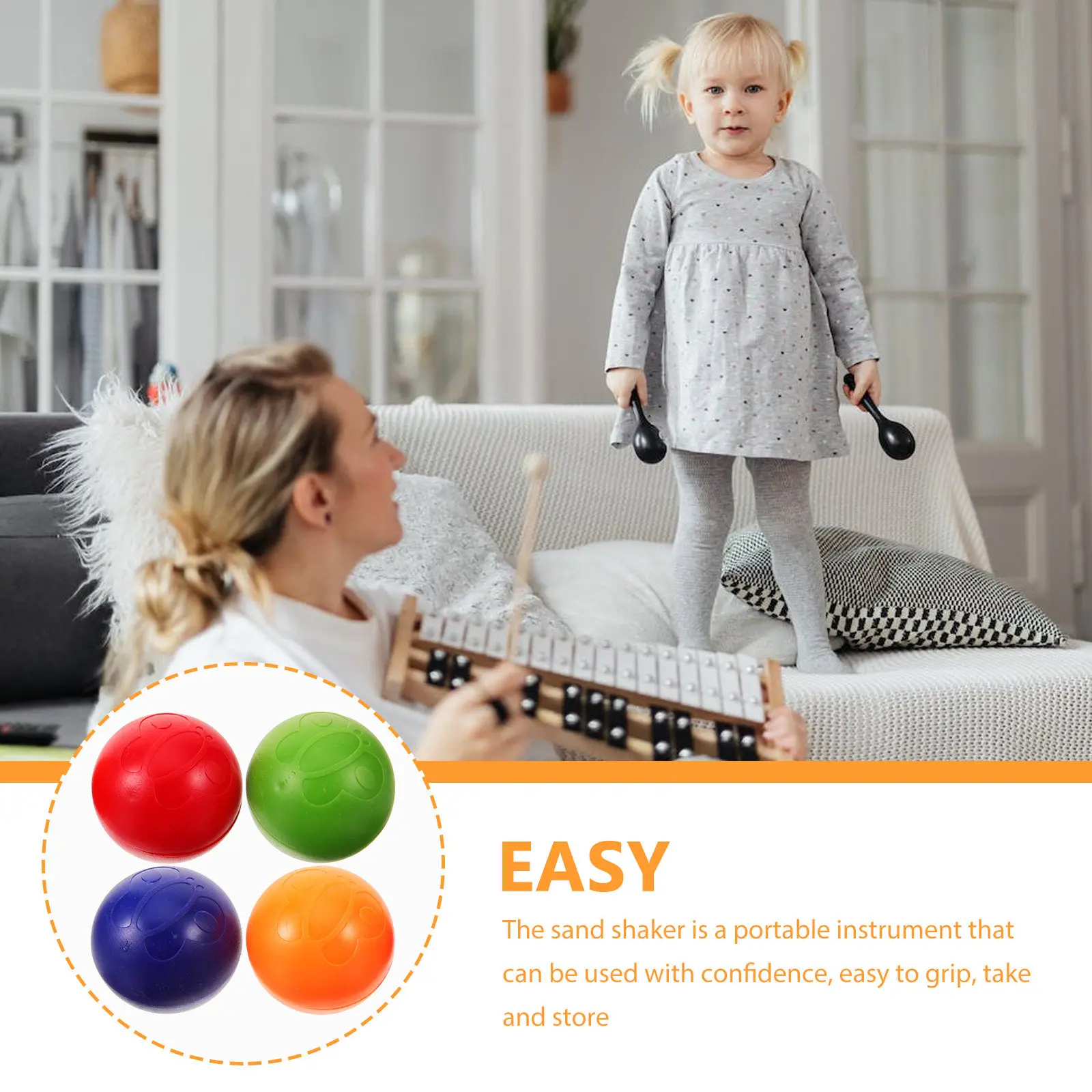 4Pcs Kids Maracas Ball Hand Shaking Musical Instrument Lightweight Portable Sand Shaker for Toddler Music Learning Performance