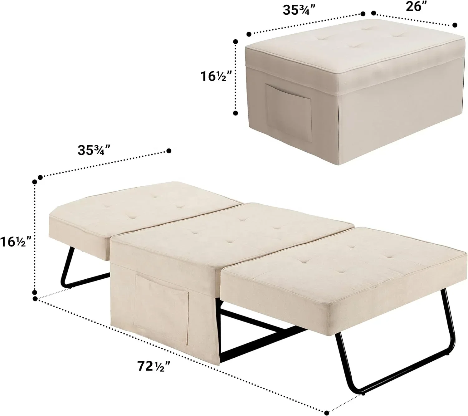 Divano poltrona letto divano letto 4 in 1 ottomano pieghevole multifunzione con chaise longue da ingresso