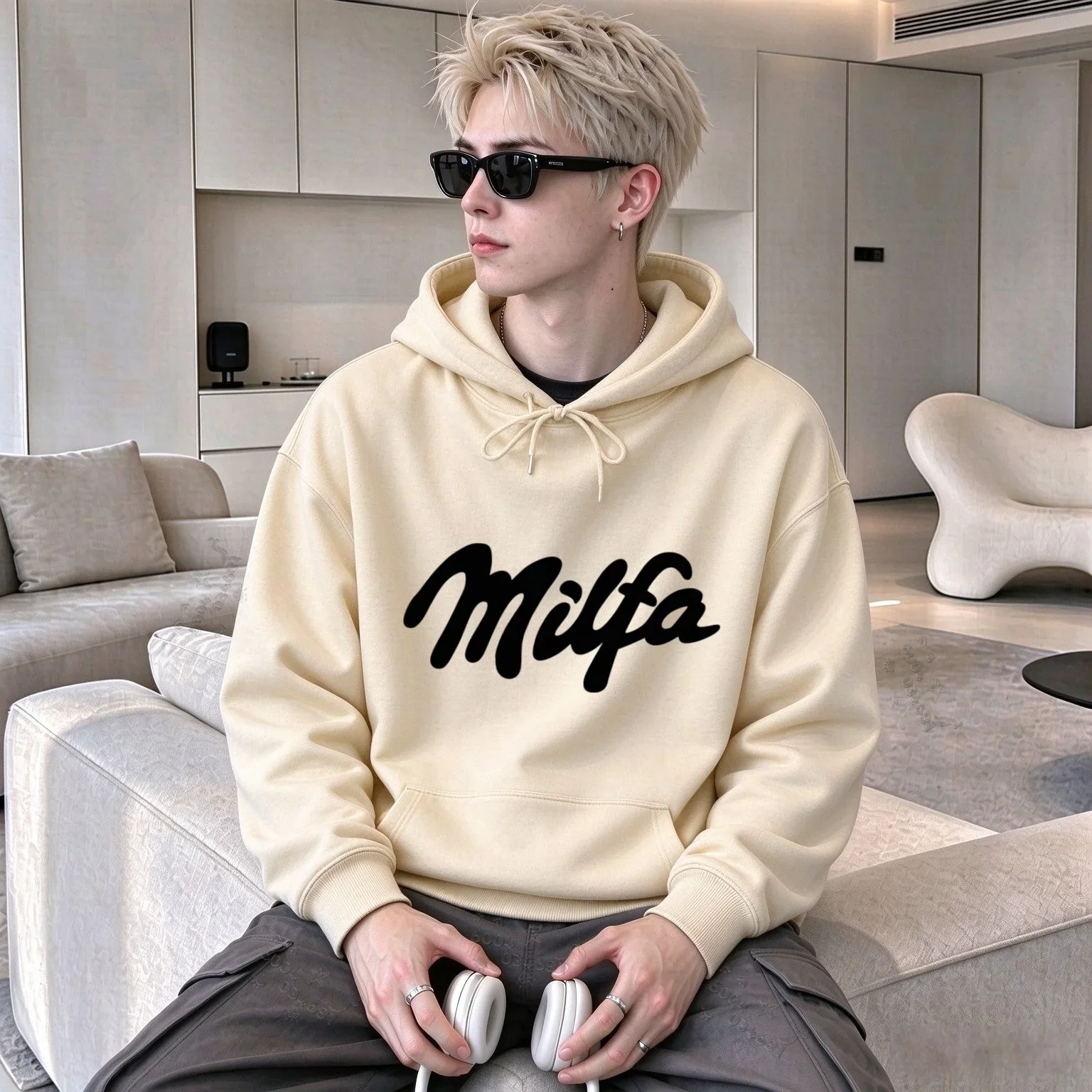 Sudadera con capucha unisex estilo Y2K, con estampado gráfico de letras escritas a mano, manga larga, corte holgado