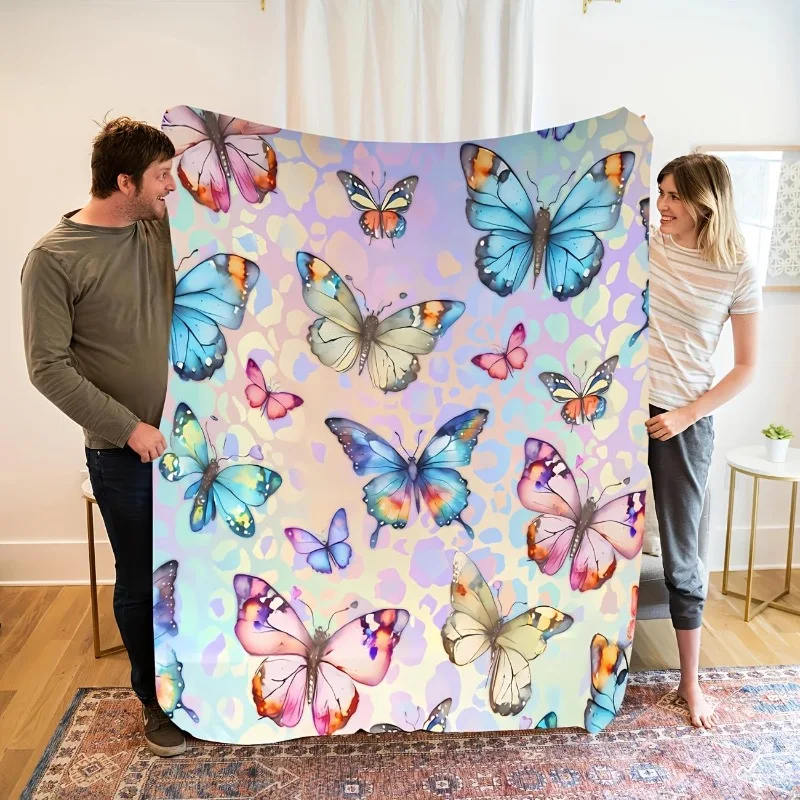 1-teilige helle und farbenfrohe Flanelldecke mit Schmetterlingsmuster – maschinenwaschbares und langlebiges Bettwäsche-Geschenk