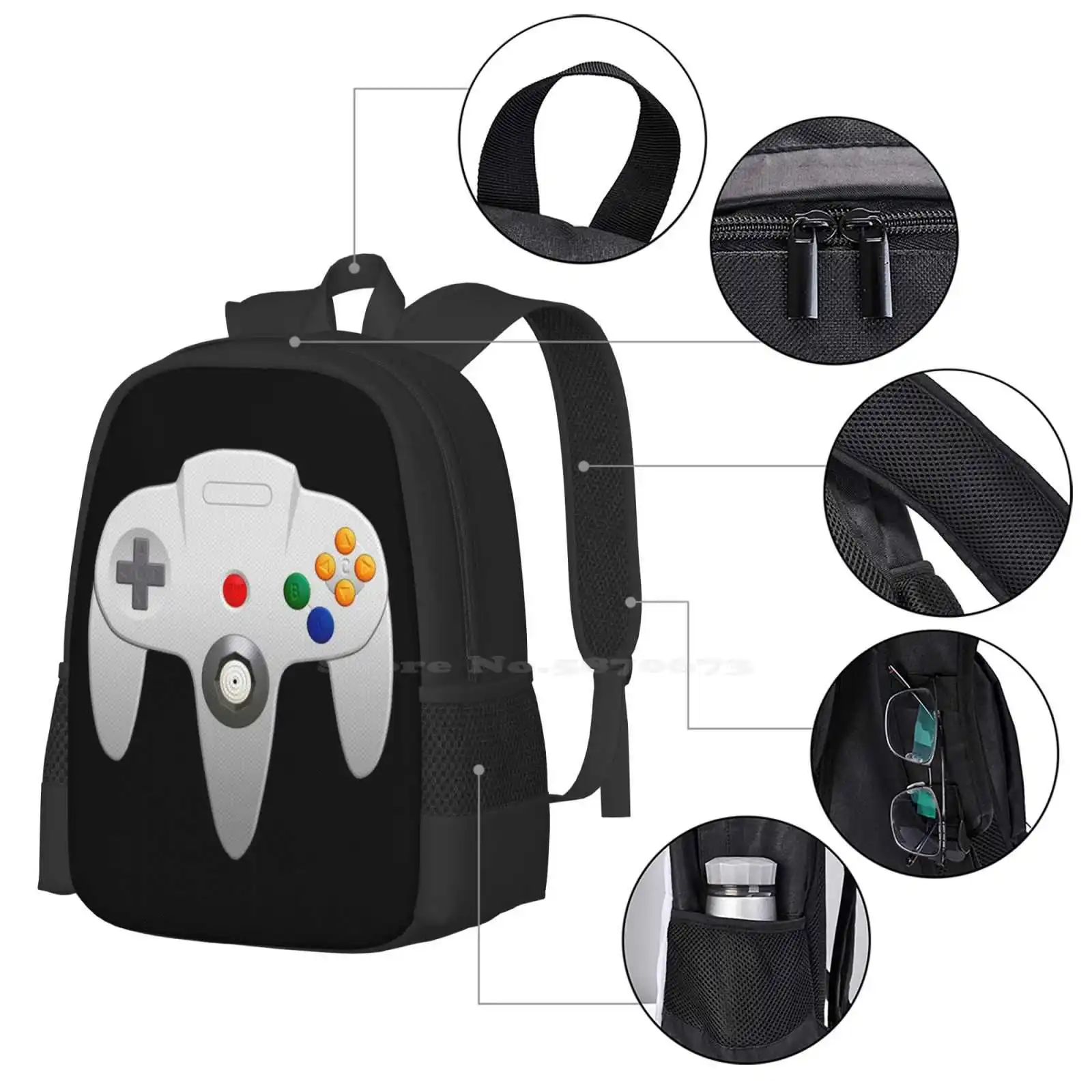 Mochila con bolsa controladora para hombres, mujeres, niñas, adolescentes, N64, Joystick de juego, inicio de pausa