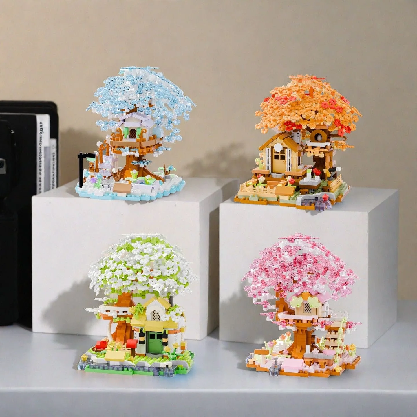 Forest House Building Blocks 3D Cherry Blossom Tree House Architecture Bricks Model Log Cabin Toys For Kids Santa Gift MZ322