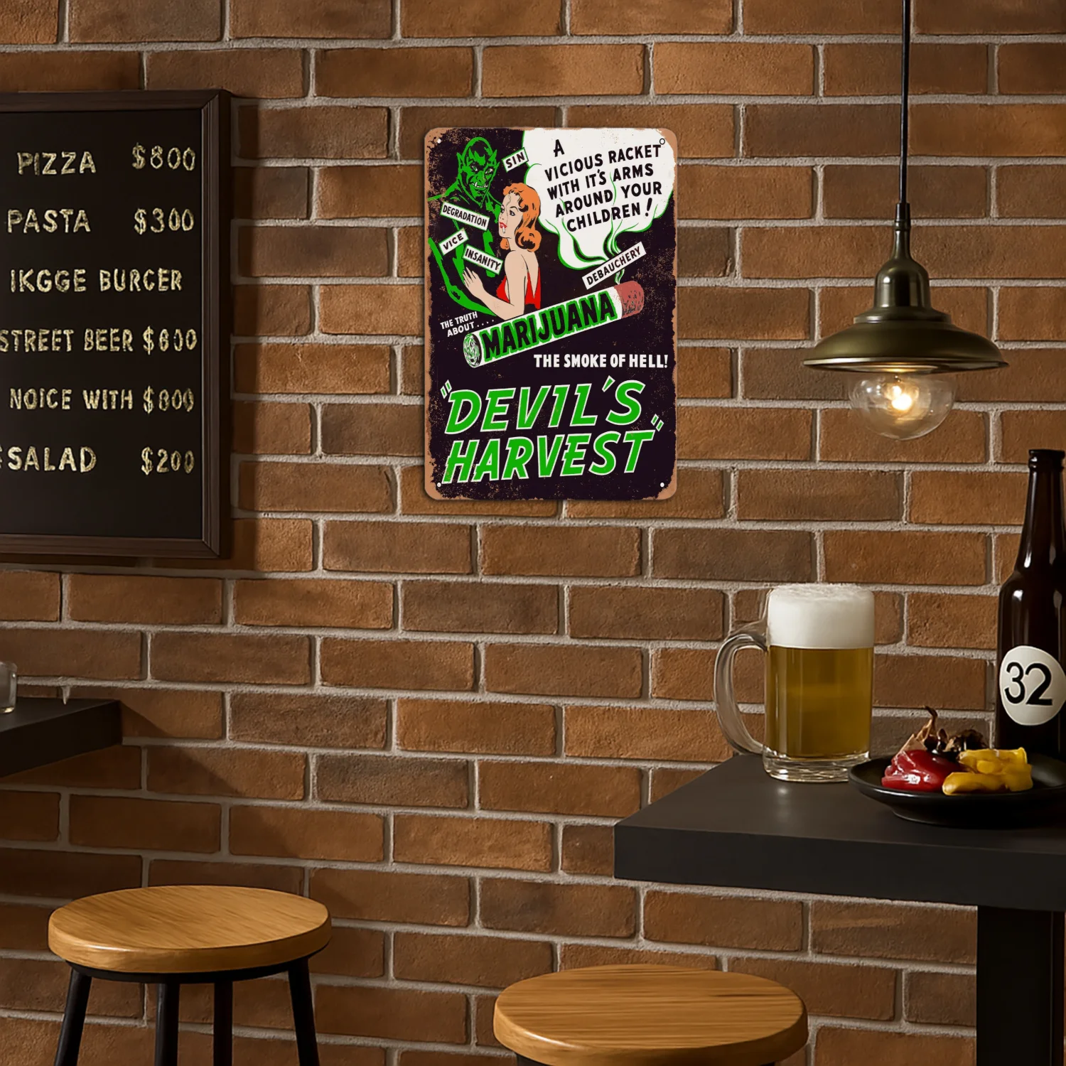 Sinal de metal de alumínio da colheita do diabo vintage – arte de parede à prova d'água para casa, garagem, café, bar, restaurante, 8 x 12 polegadas