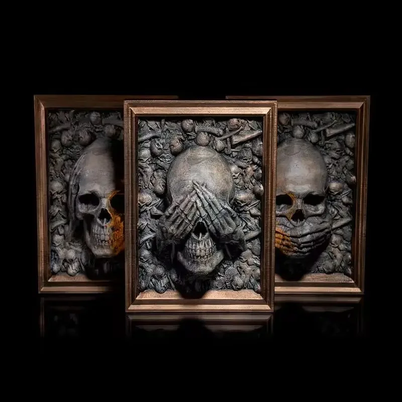 

Three Wise Skulls Picture Frame Decor Skull Photo Frame Pendant Oddities Wall Art Skeleton Wall Handicraft Witchcraft Pendant