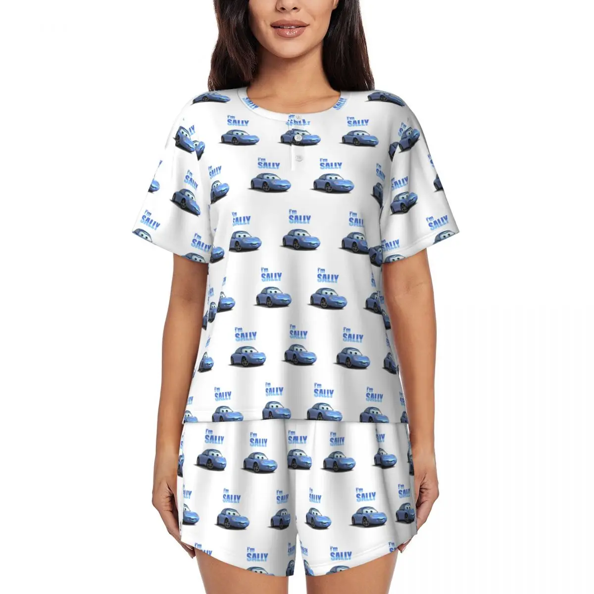 

Custom Print Womens Sally Carrera Cars Pajamas Set Short Sleeve 2 Piece Sleepwear Pjs Lounge Sets