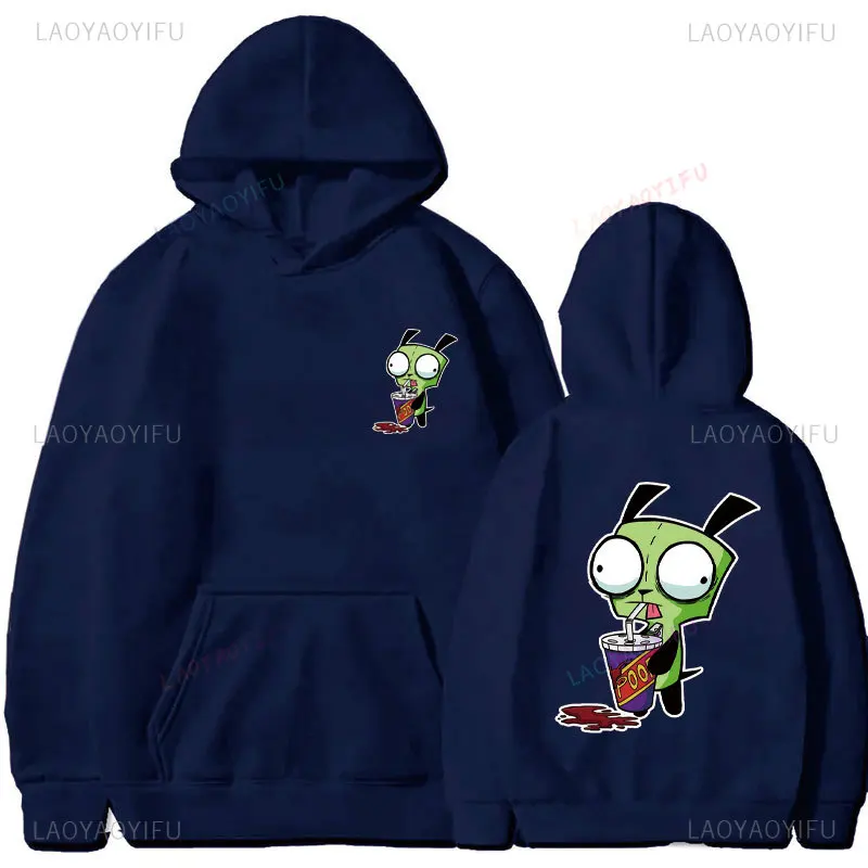Hoodie kartun imut, Hoodie Retro Pria Wanita, Hoodie termal, Hoodie modis, atasan Pullover gambar Zim Invader, lucu