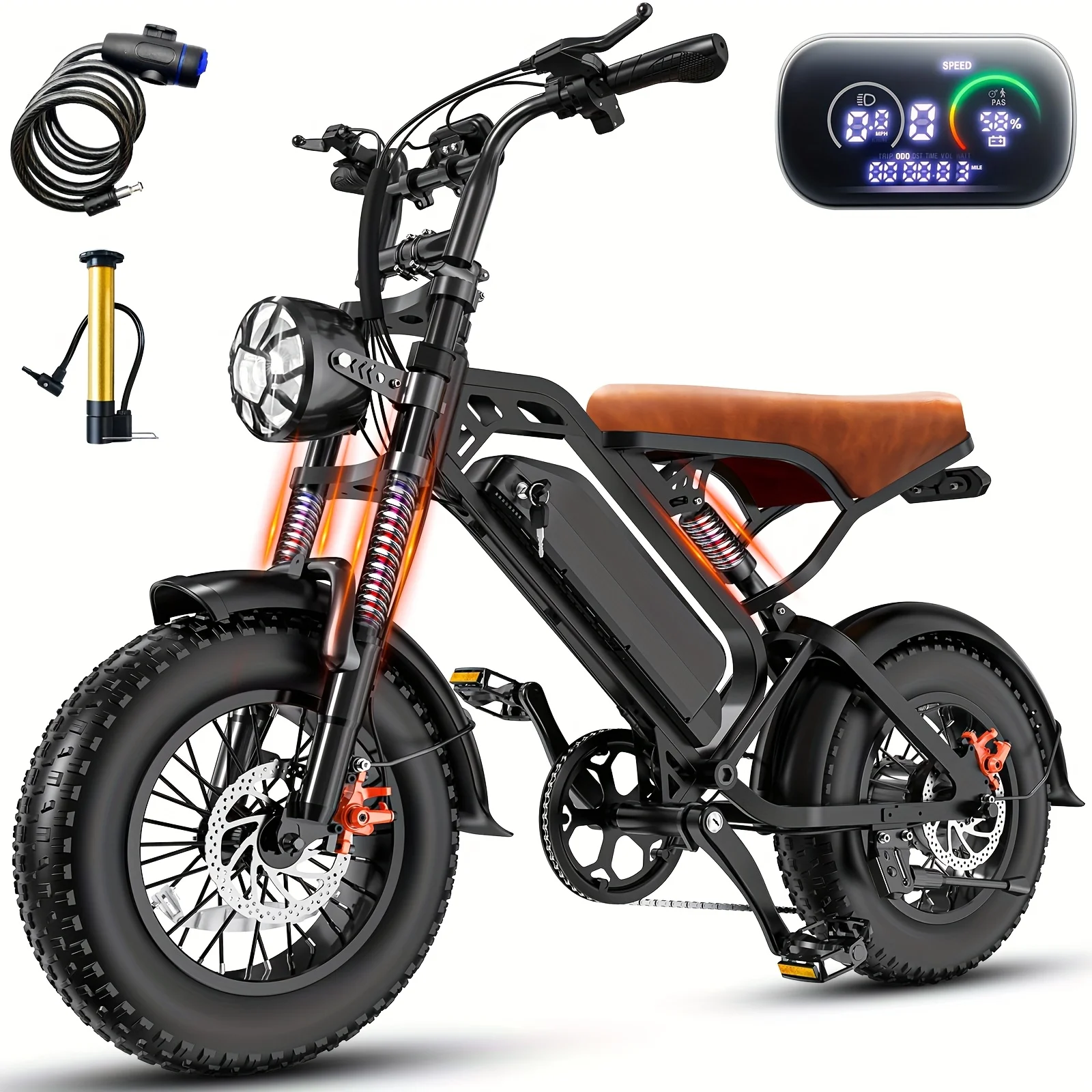 

All-Terrain Electric Mountain Bike For Adults 749W 27.9MPH -16" Heavy-Duty Alloy Steel Frame, 5-Speed 48V13A Removable Battery,