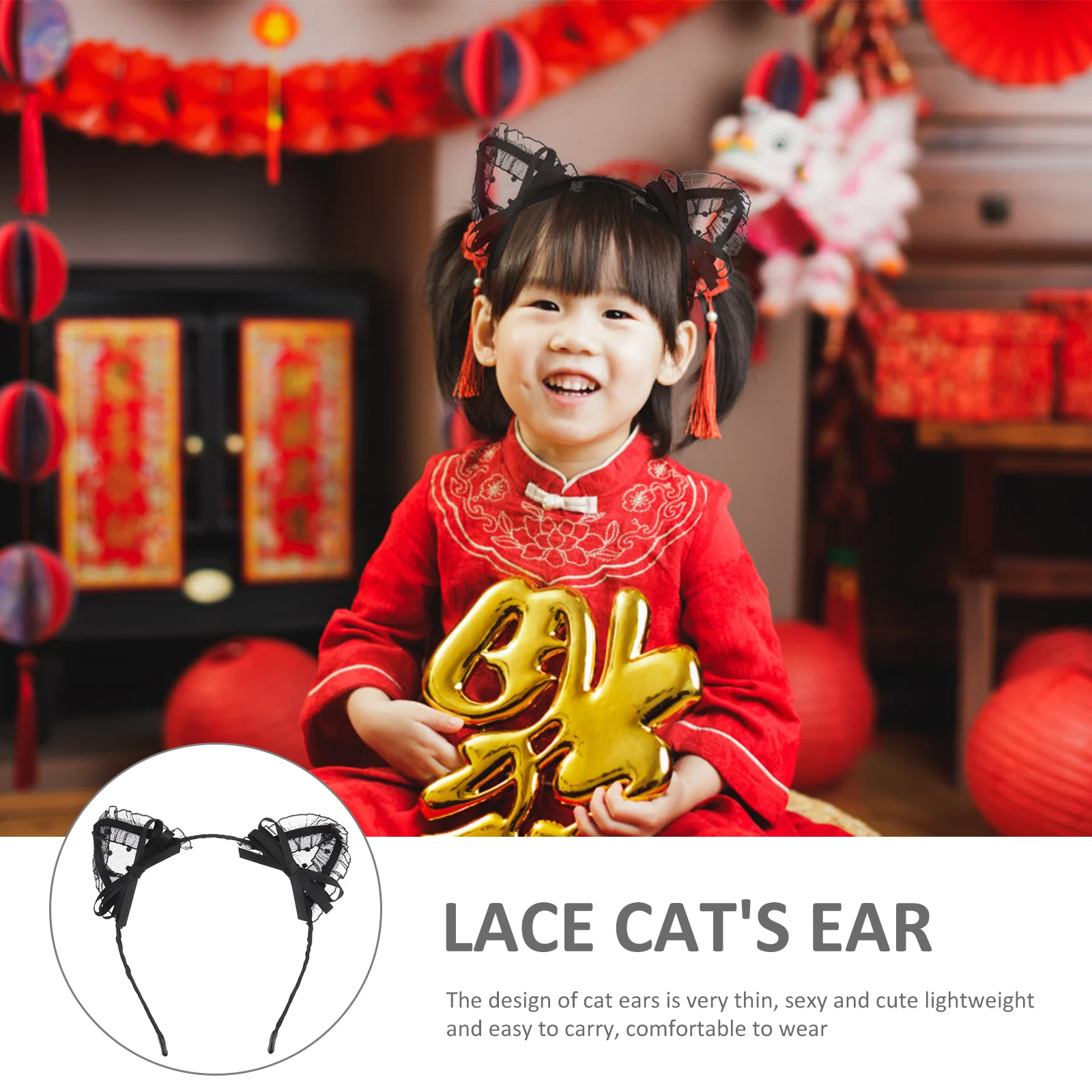

1pc Cat Ear Headdress Party Cosplay Hair Band Creative Chic Adorable Hair Decor Accessory Festival Performance Decoration Black