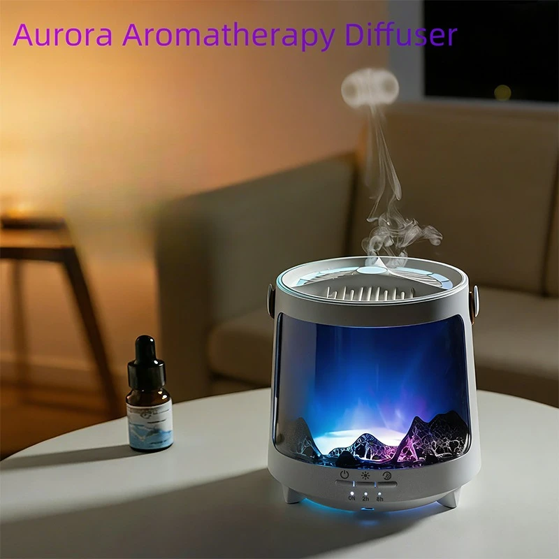 New Aurora Essential Oil Diffuser with Flame Effect 7 Color LED Humidifier for Home