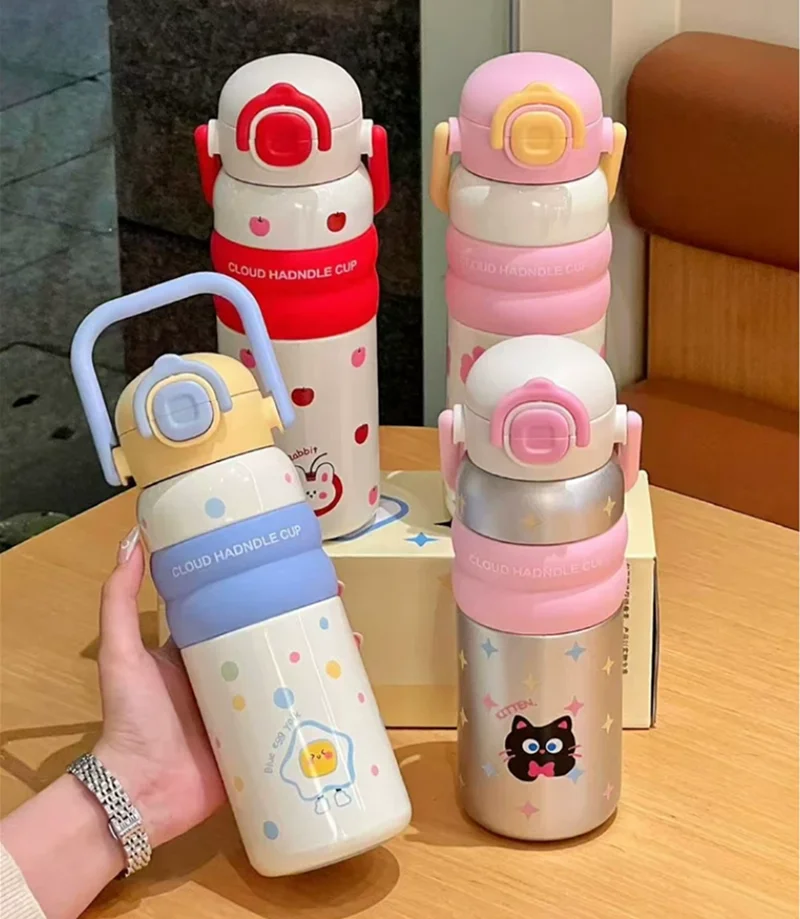 600ml Cartoon Stainless Steel 316 Vacuum Flask With Straw Portable Double Drink Adult Student Coffee Tea Thermal Bottle Tumbler