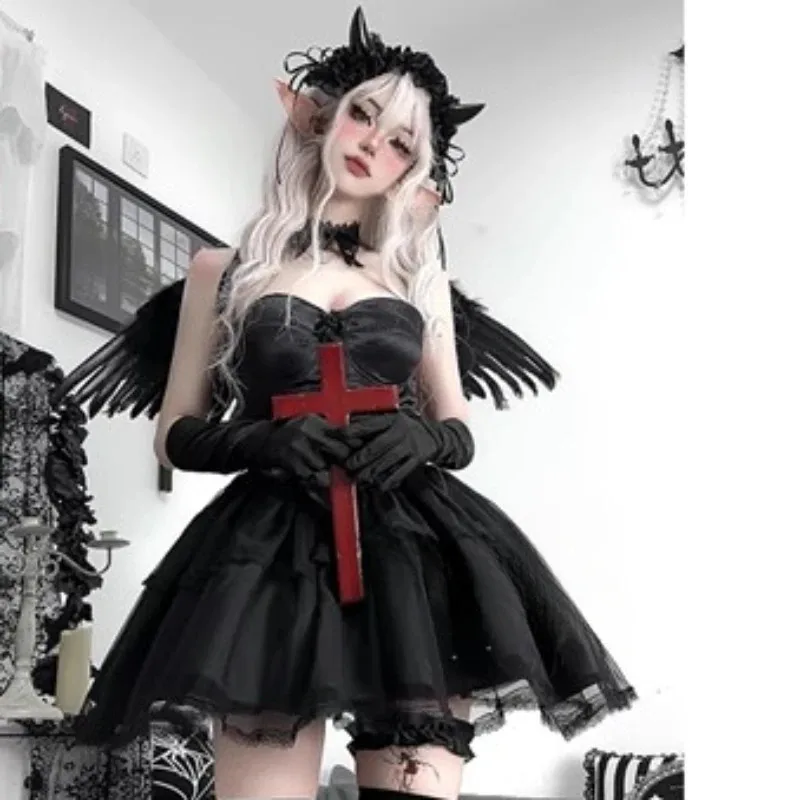 Disfraz de Cosplay de Anime de Halloween de Ángel oscuro, vestido gótico de Lolita Punk, espectáculo de animación, disfraz de demonio para juego de rol de novia fantasma femenina;