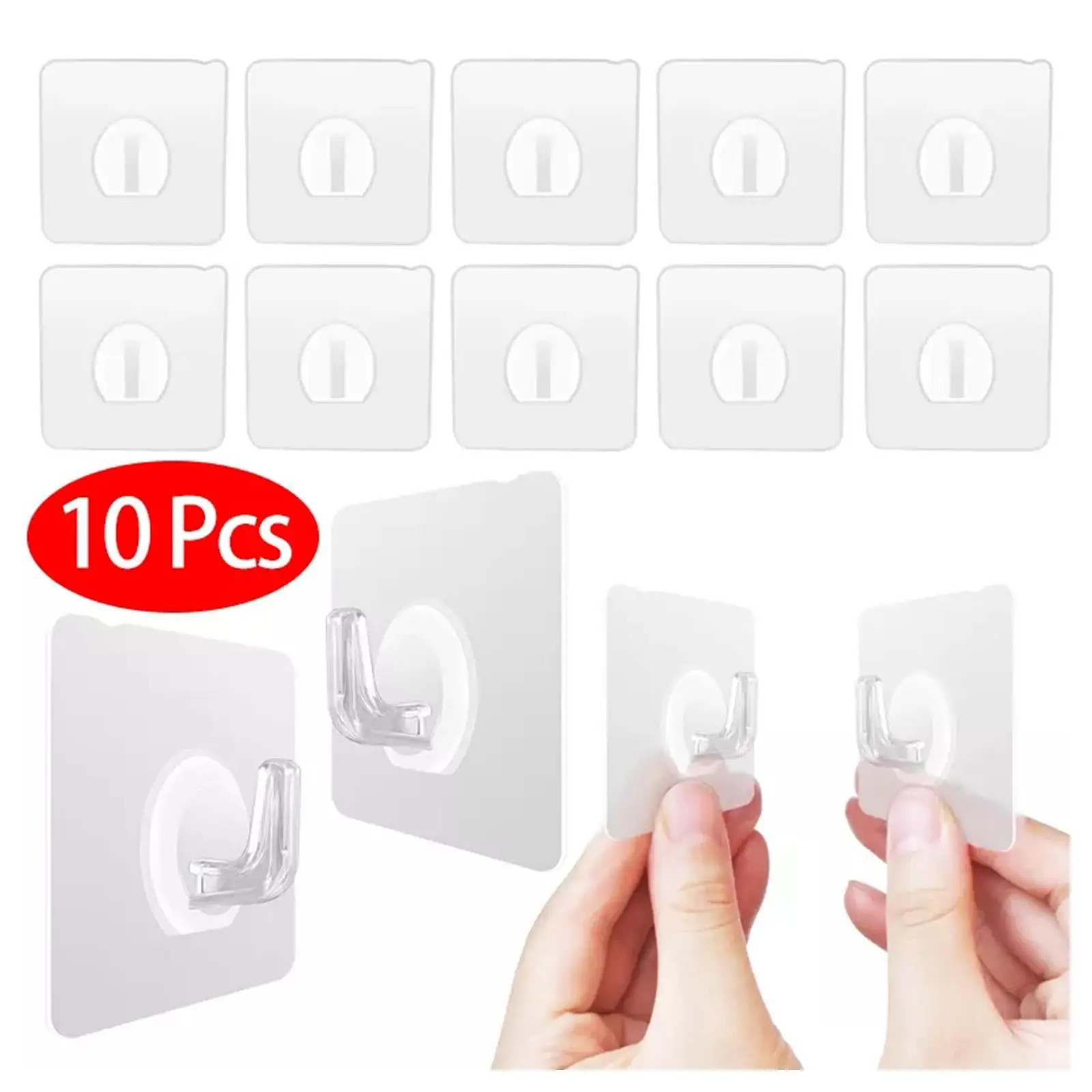 

10pcs Strong Mark Hook Transparent Plastic Self Adhesive Heavy Duty Wall Seamless Hook For Kitchen Bathroom Organizers U7J9