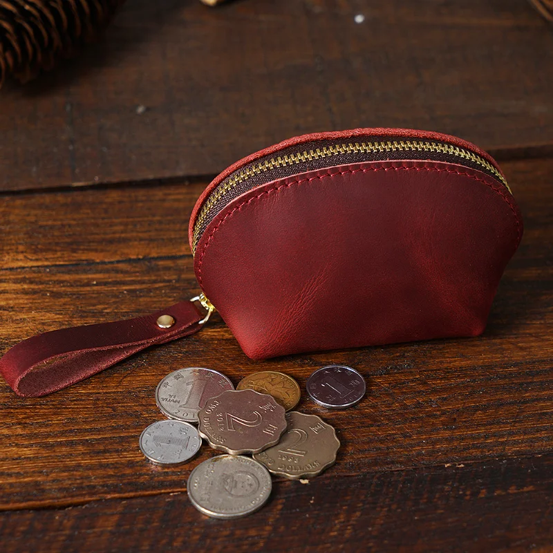 Vintage genuine leather cute small coin purse mini storage bag with leather cover layer, casual hand-held small wallet factory