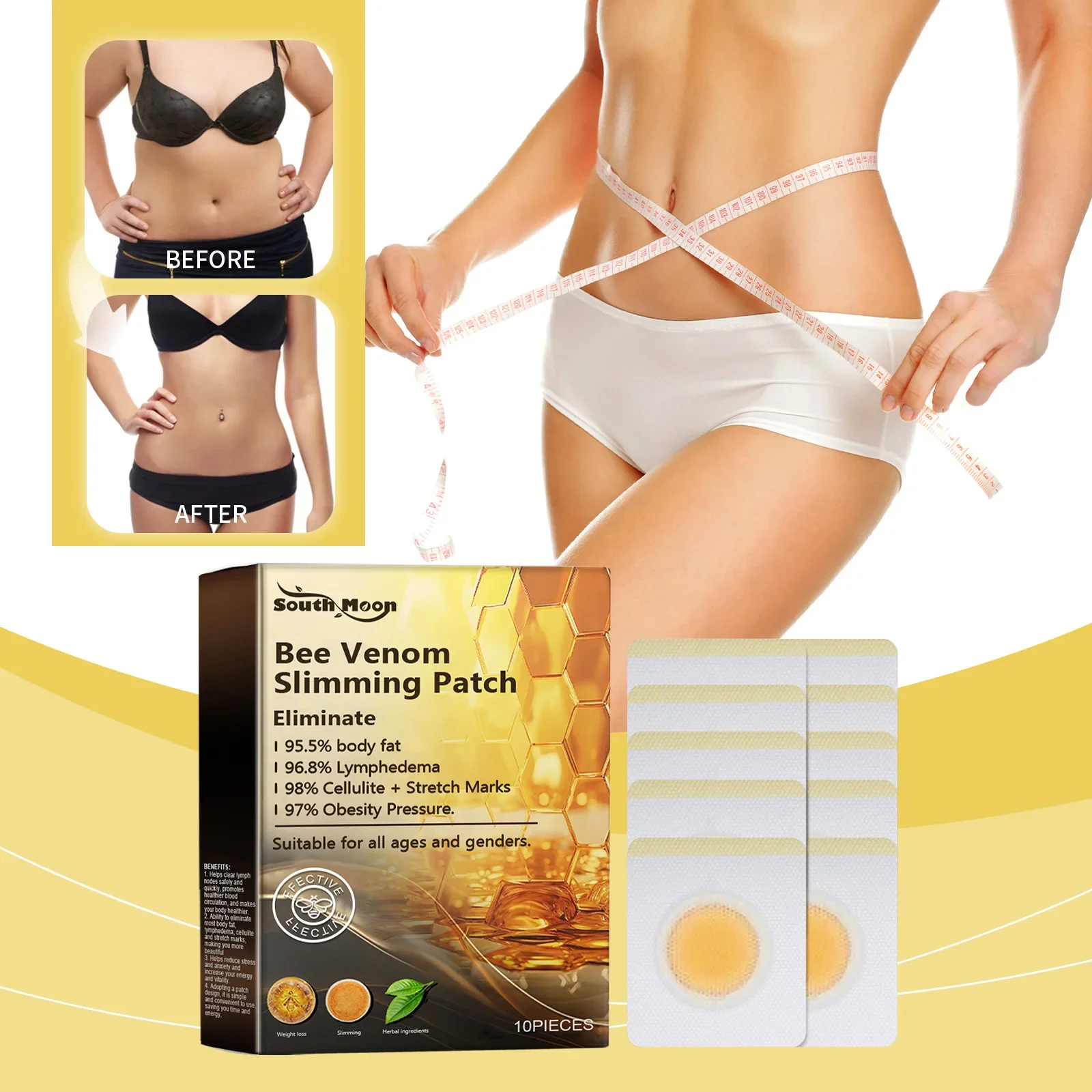 Bee Venom Patches Fast Burning Fat Bee Venom Slimming Patch Improve Stomach Lose Weight Detox Sticker Пластырь Для Похудения