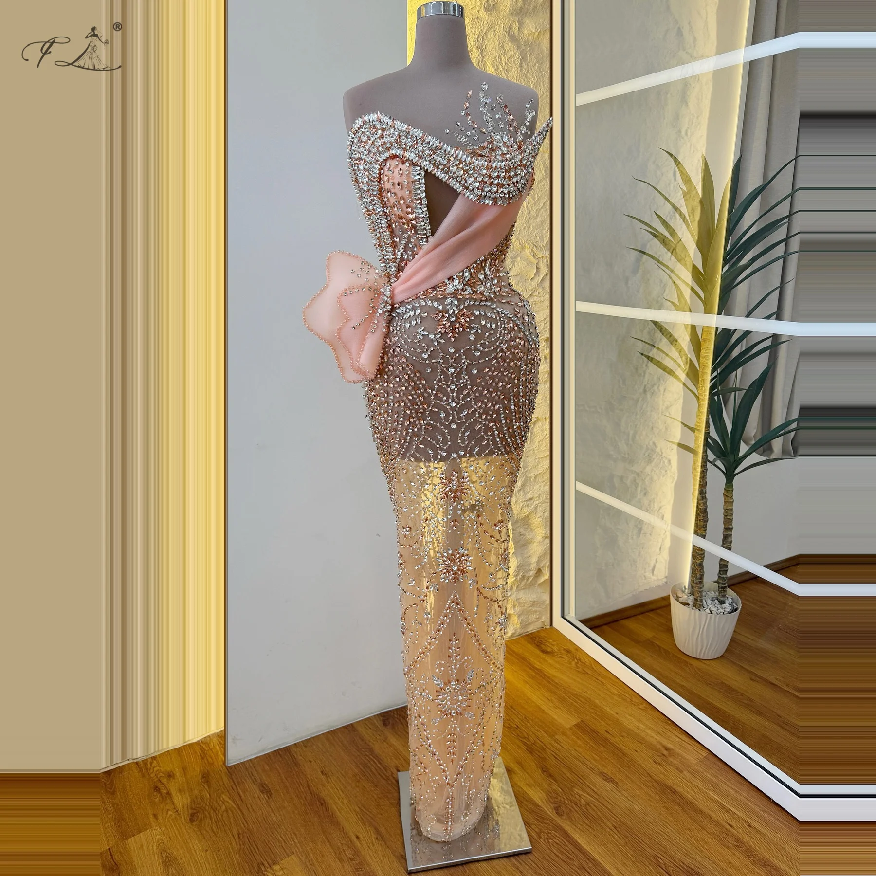 

Shrimp Pink Crystal Tulle Mermaid Dress Gorgeous Illusion Evening Dress Long Ball Gown Celebrity Dress Birthday Dress 2025