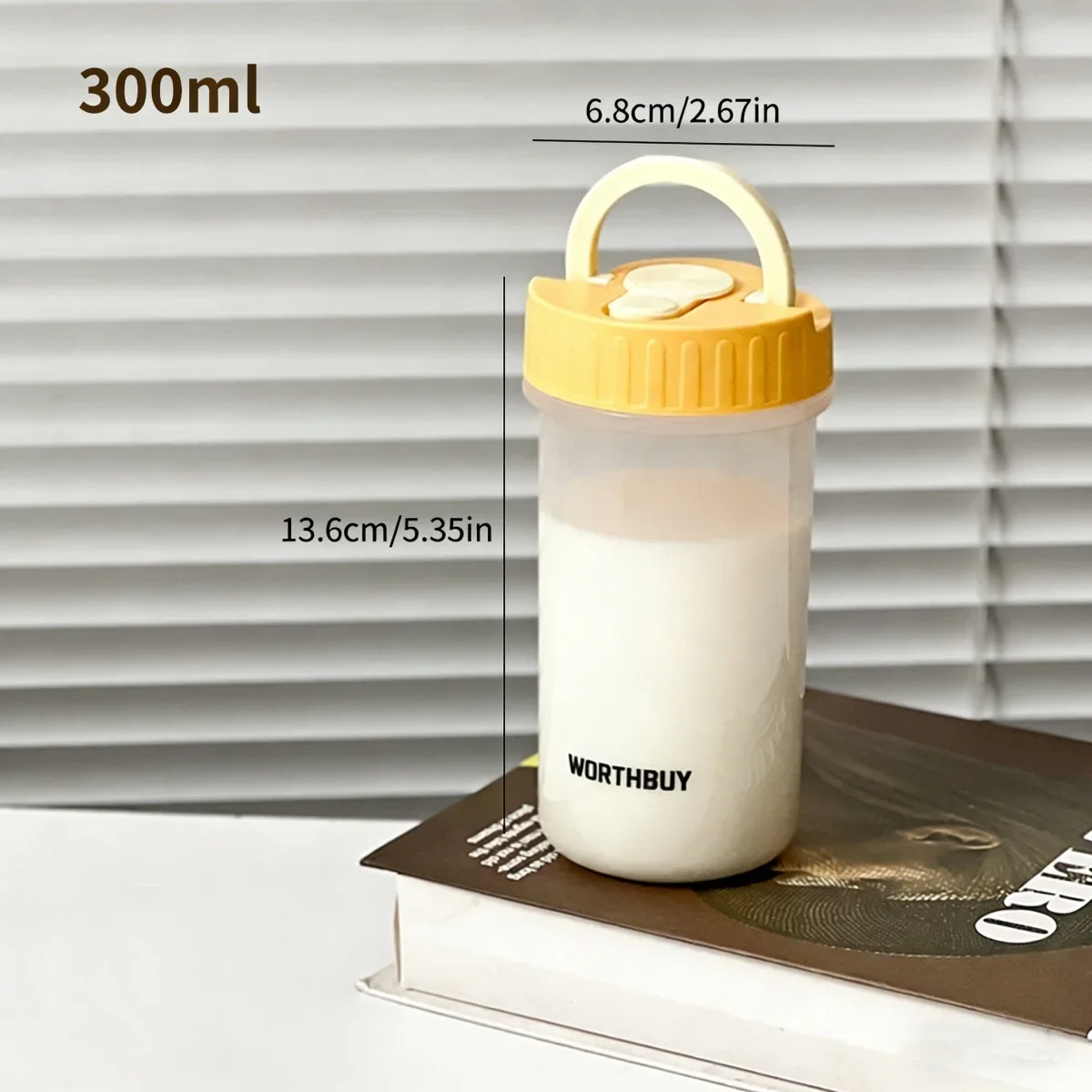 300 ml draagbare plastic waterfles, geschikt voor kinderen en studenten, voor koude en warme dranken, met handvat, luchtdicht en lekvrij, ideaal voor melk en koffie.