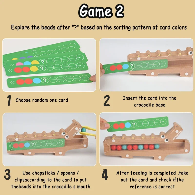 Jeu de correspondance de perles d'alimentation Crocodile en bois, reconnaissance des couleurs, mémoire, cadeau de vacances pour enfants, jouets de Classification pour l'éducation précoce