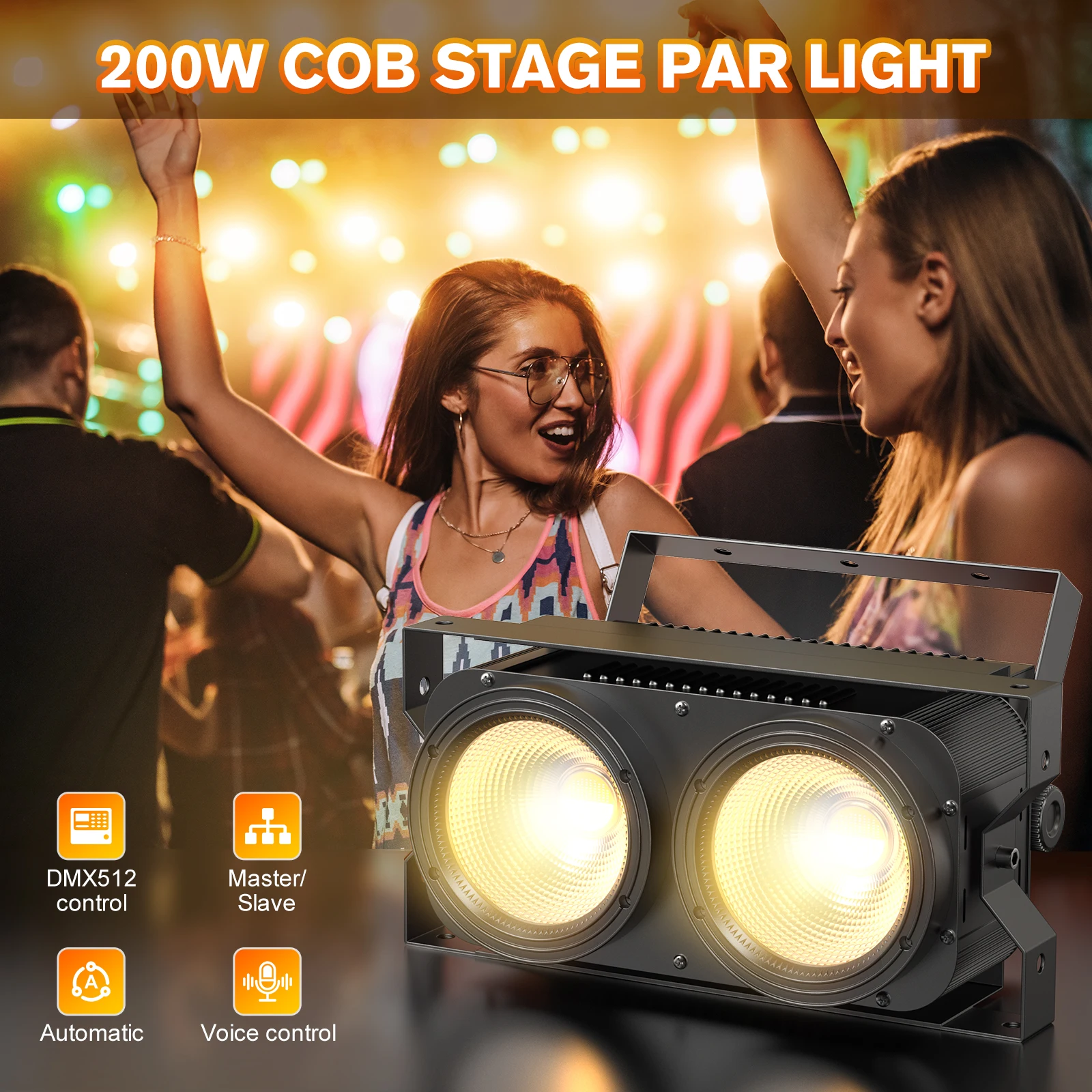 DayFlicker 4Pcs 200W 2 Head COB Audience Light (Splicing Models) COB Par Light DMX512 Sound Activated For Disco Party Wedding