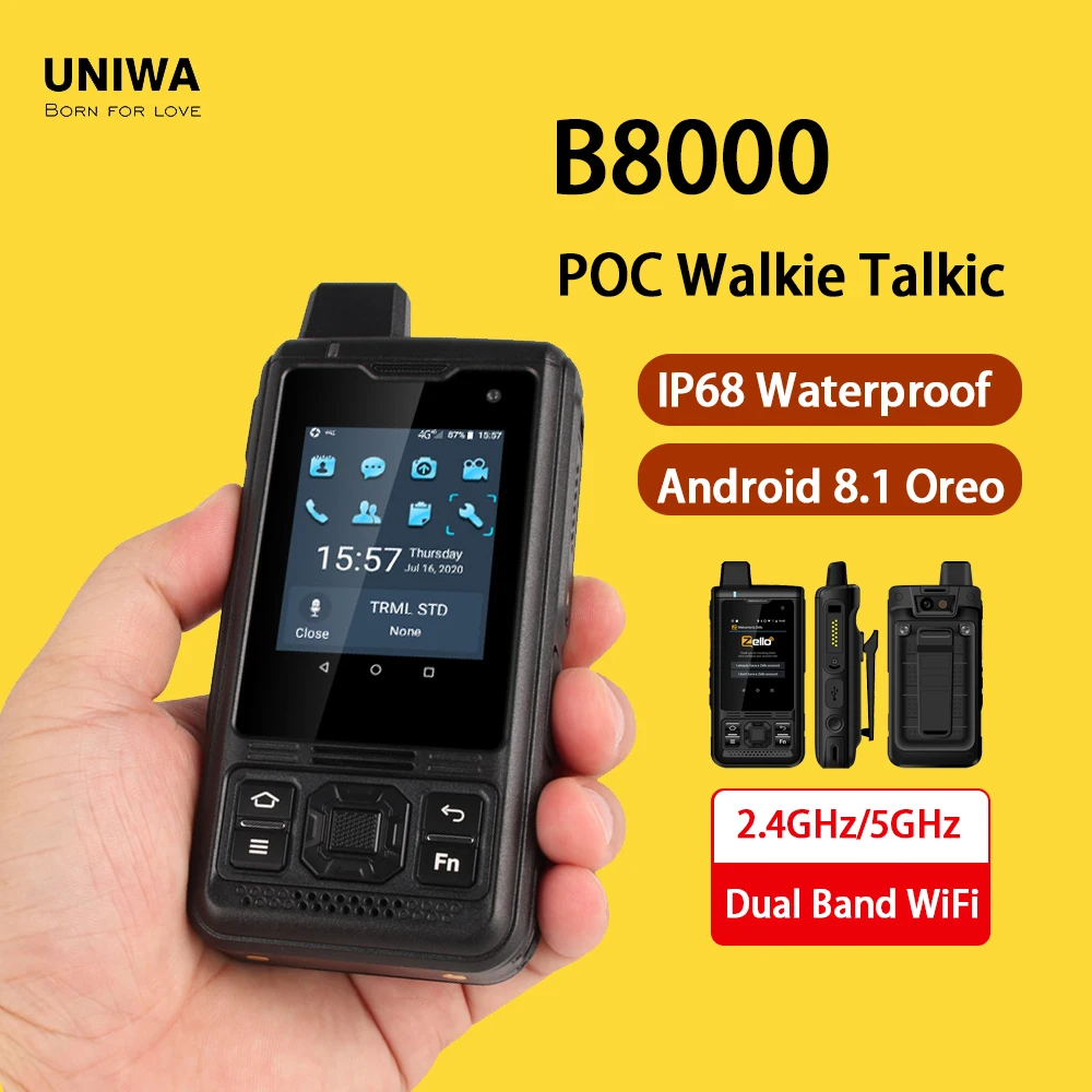 uniwa smartphone impermeavel b8000 zello walkie talkie telefone poc android 81 24 polegada 4g lte quad core 4000mah telefones nfc ip68 01