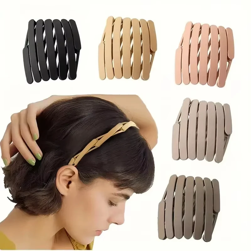 Foldable Headband Women Non Slip Solid Color Plastic Hairband Travel Makeup Face Wash Band Girls Accessories