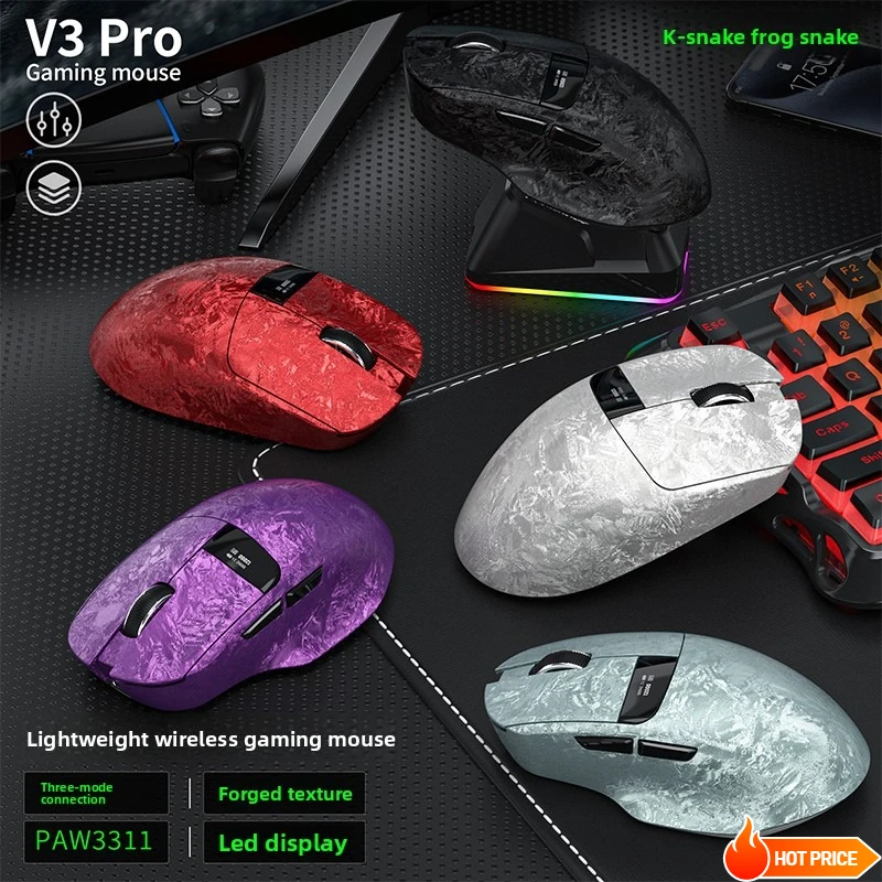 K-Snake V3Pro Tri-Mode Wireless Gaming Mouse with LED Display - 65g Carbon Fiber, PAW3311,1000Hz High Refresh Rate for PC Gamers