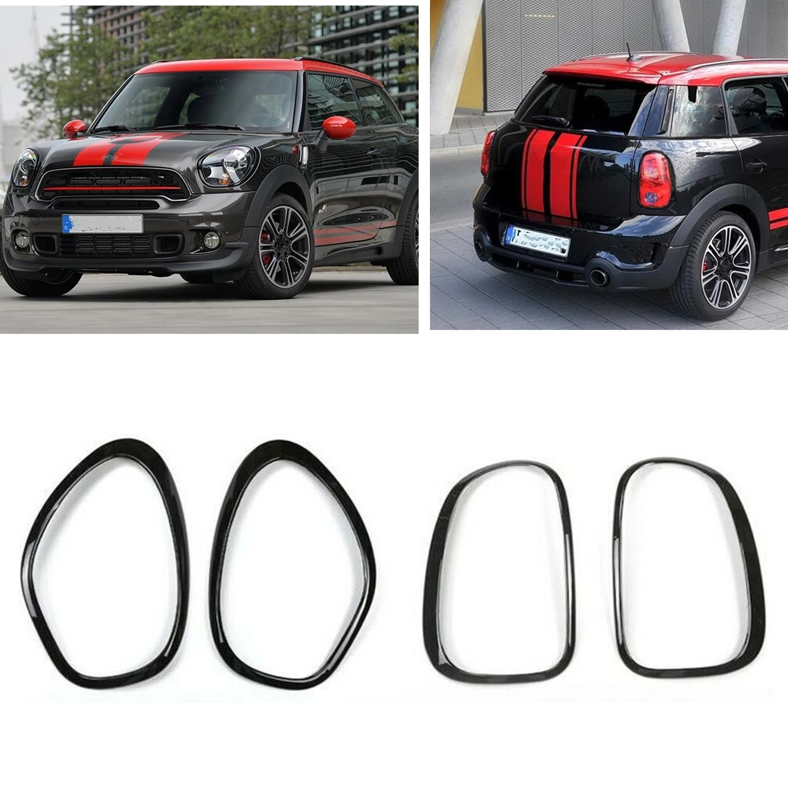 For Mini Countryman R60 2011-2016 Glossy Black Front Head Light+Rear Lamp Trim Cover Frame Headlight Taillamp Sticker Rim Bezel