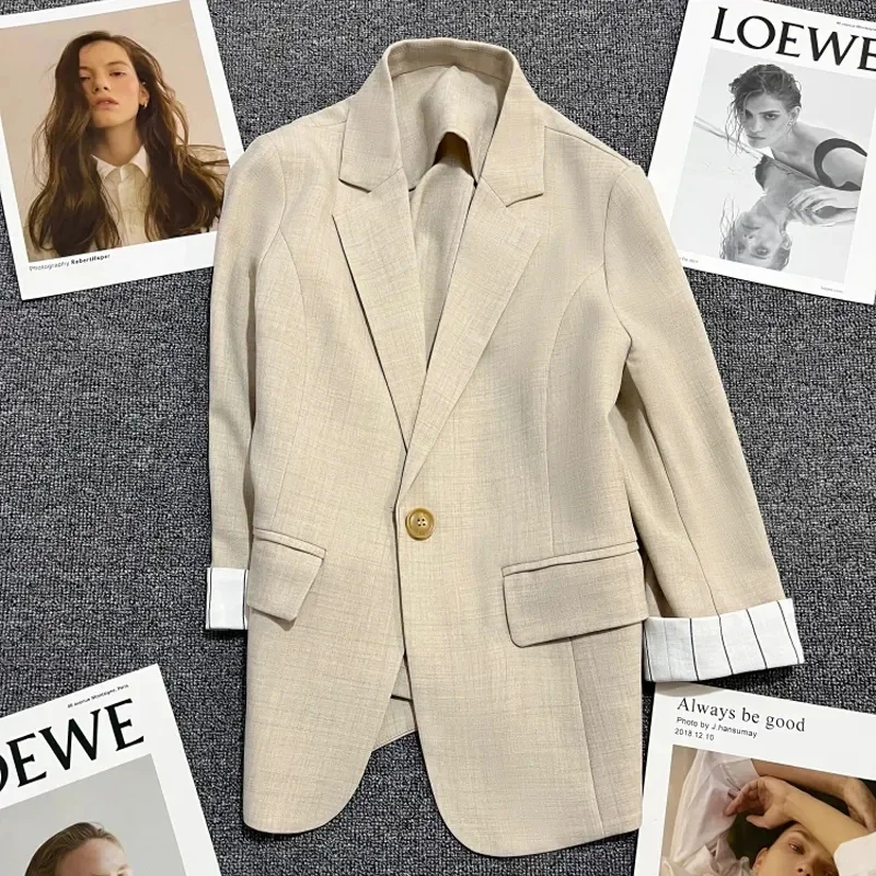 

2024 Spring Summer Small Suit Blazer Office Lady Korean Slim Blazers Coat Women Casual Three Quarter Blazer Woman Outwear Tops