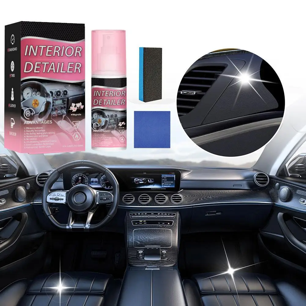 Car Interior Detail Polishing Cleaner 100ml - All-in-One Protector, Restores Color & Shine, For Vinyl Rubber Plastic
