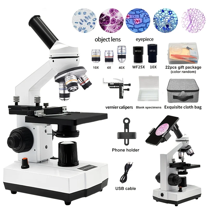 

40x-1000x Optical Microscope Microscopy with ABBE Spotlight 360° Rotatable Lens, School Laboratory Equipment,Adult Microscope
