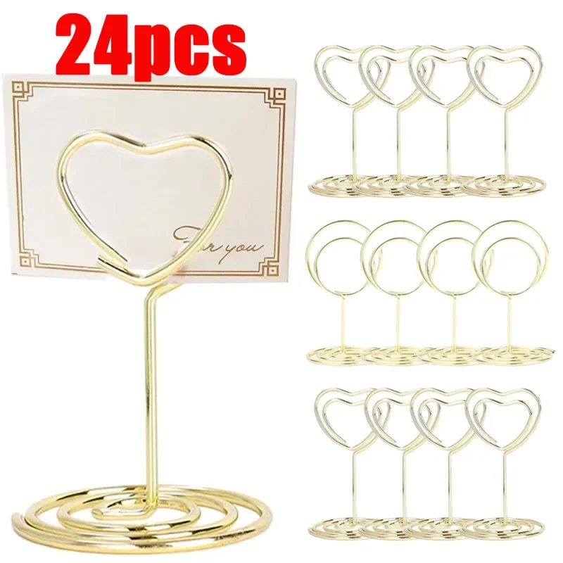 24/1PCS Metal Place Card Holders Photo Clip Stands Wedding Table Number Name Sign Stand Birthday Party Home Decoration Supplies