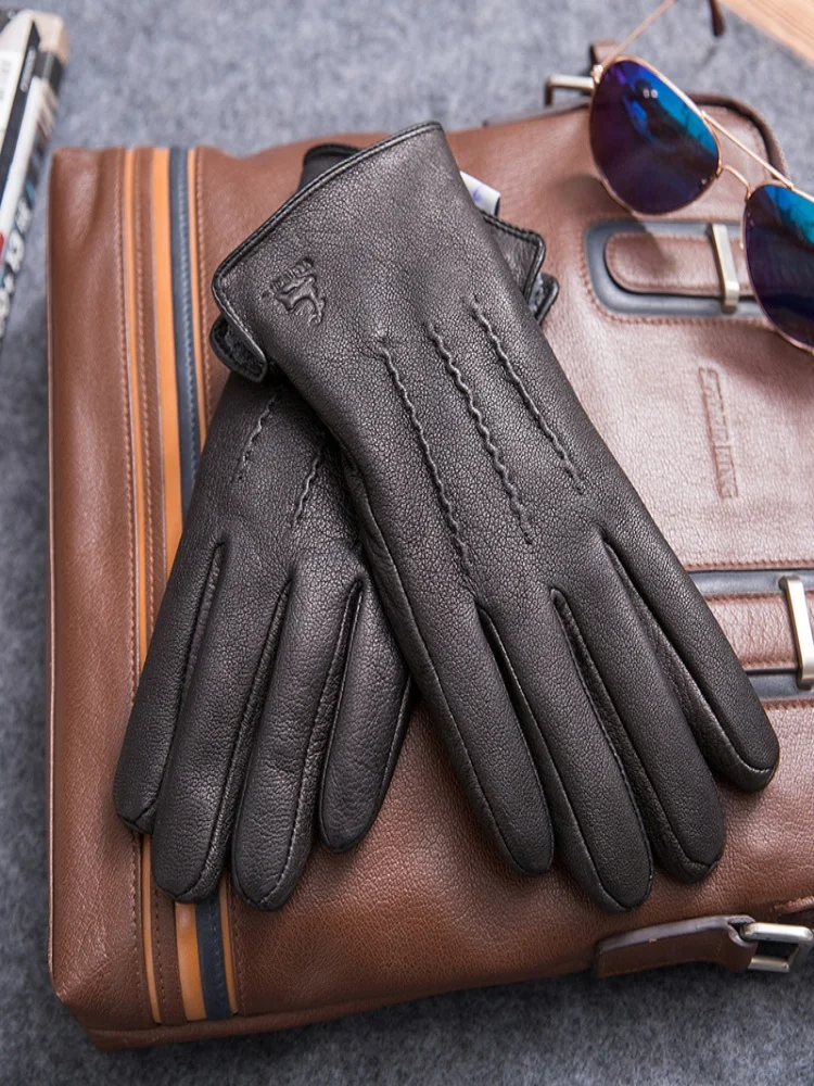 Men's Genuine Leather Gloves - Winter Sheepskin & Deerskin Insulated Outdoor Gloves, Warm Christmas Gift (56-64cm)