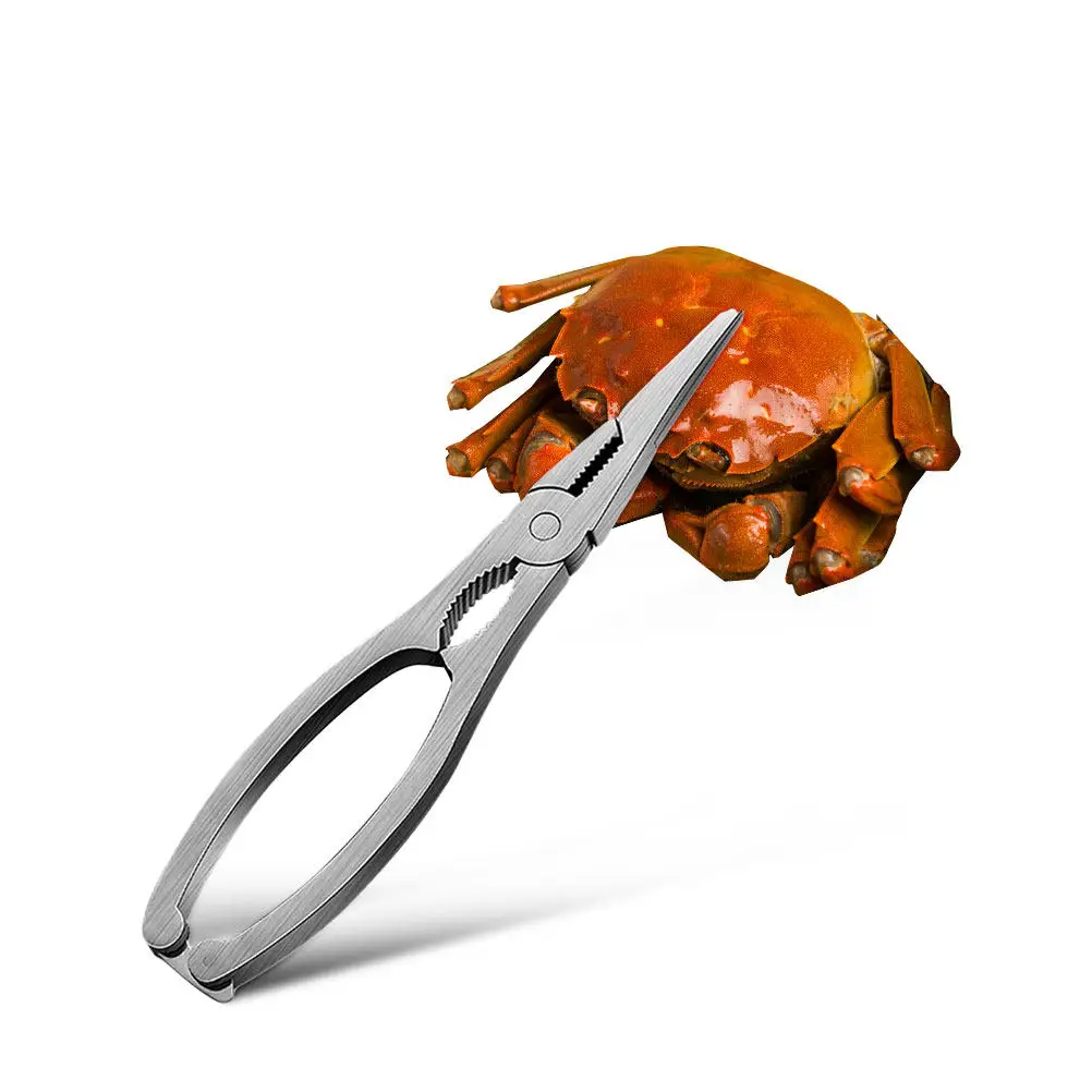 1Pcs Premium Stainless Steel Crab Clamp Lightweight Seafood Eating Tool Ergonomic Handle Crab Lobster Crackers Seafood Opening