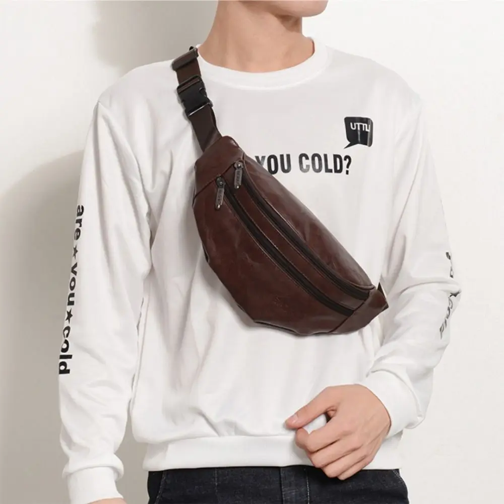 

Phone Pouch Vintage Men's Waist Bag PU Leather Multiple Pockets Waist Fanny Pack Retro Crossbody Casual Chest Bag Men