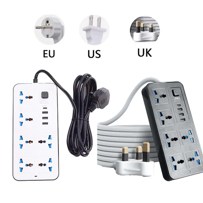 

Univeras 2m EU US UK Plug Power Strip AC Outlet Multitap Extension Cord Electrical Socket with Type C USB Port Charge Adapter