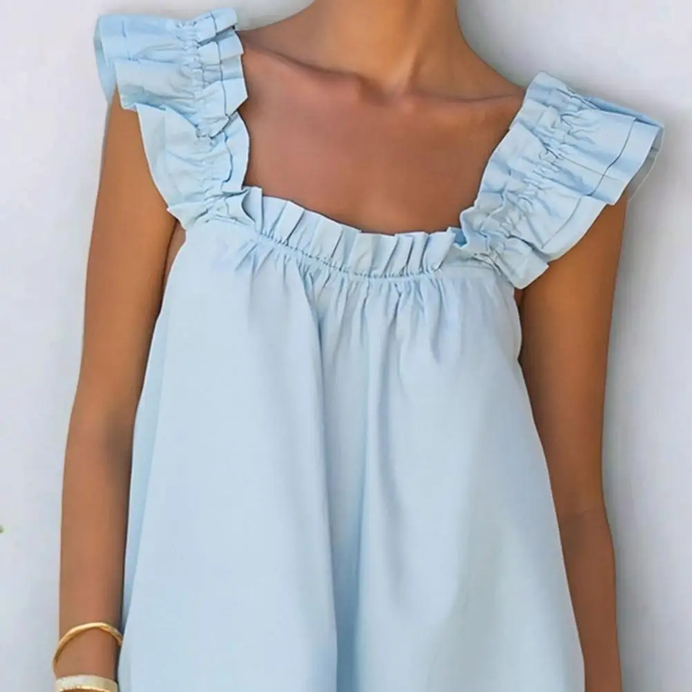 ชุดนอนสตรีชุด 2 ชิ้น Ruffle Trim Tank Top และกางเกงขาสั้นชุดนอนฤดูร้อน Cami Lounge ชุด