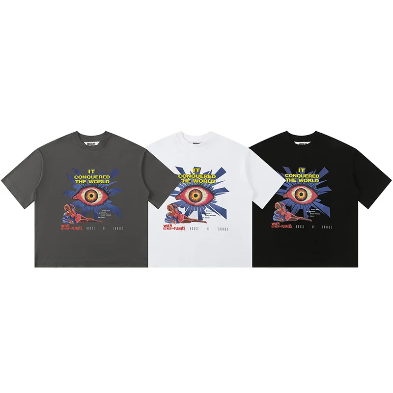 

House Of Errors T-shirts Men Woman Good Quality Retro The Eye Of Truth Printing Casual Loose Black White Grey Tops Tee