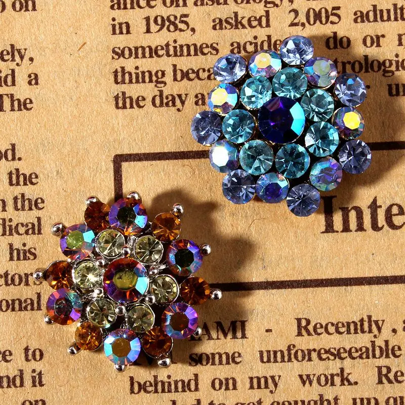 5pcs/lot 20MM 2Style Vintage Shiny Metal Dotted Colorful Crystal Clear Decorative Rhinestone Buttons For Girl Hair Accessories