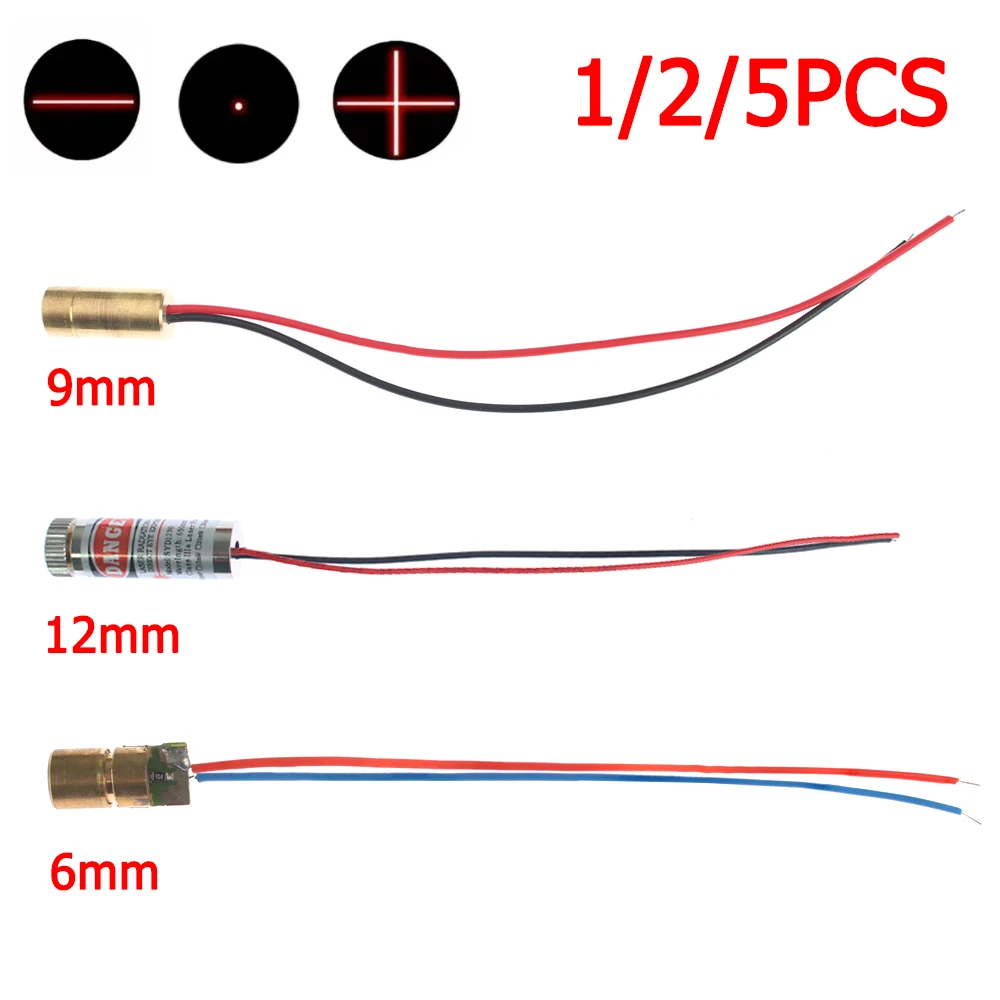 1/2/5pcs 650nm 5mW Laser Diode Head Red Point / Line / Cross Laser Module Head Glass Lens Focusable Industrial Class