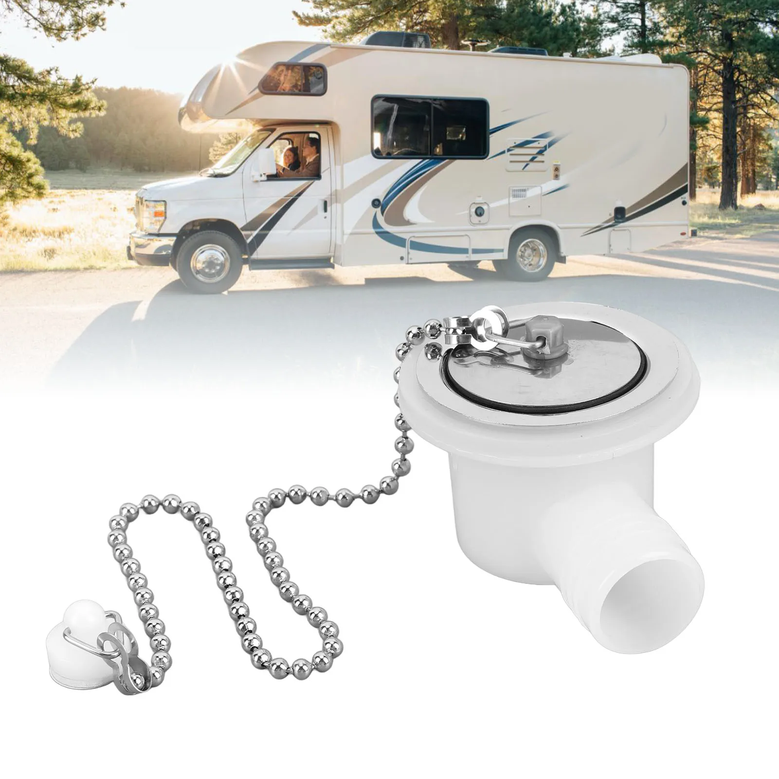 RV Sink Drain Connector Stainless Steel Drain Plug Connector Hose Adapter Leakproof Simple Installation Right Angle for Yacht