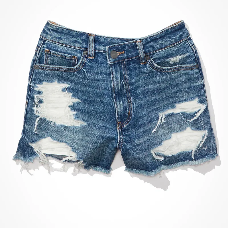 Hole Shorts Jeans Women Straight High Waist Washed Distressed Pocket 2025 Streetwear Ripped Denims Mom Jeans Vintage Short Pants