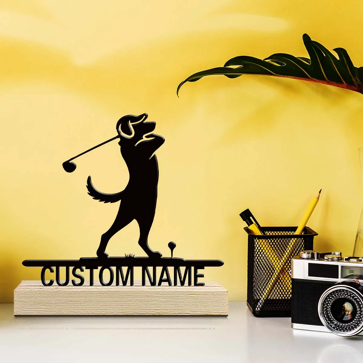 1pc Desktop Metal Ornaments Custom Content Equipped with A Wooden Base Desktop Decorations in Bedrooms,Study Rooms,and Offices