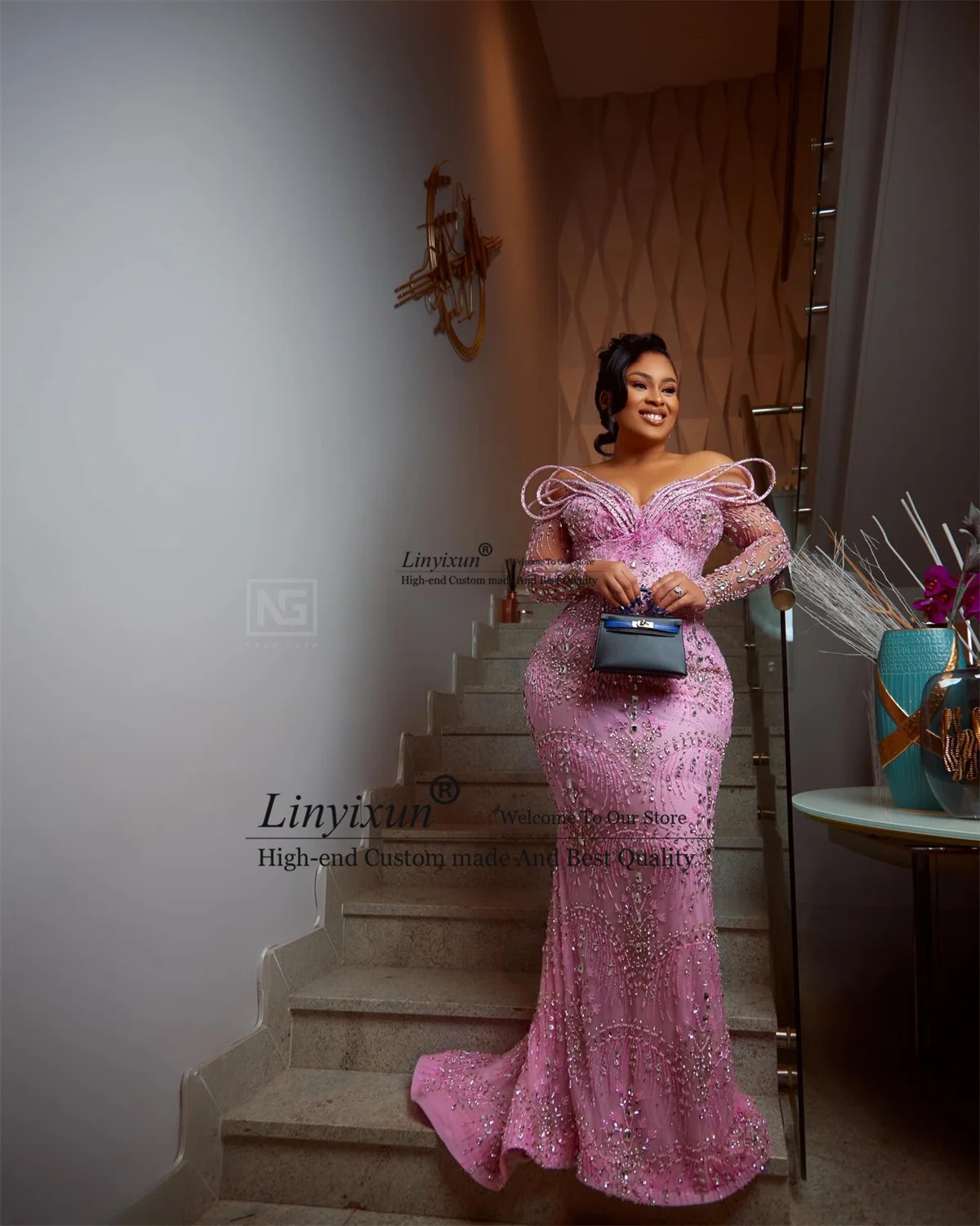 Stunning Crystals Sequins Prom Dresses Off Shoulder Aso Ebi Mermaid Evening Gowns Customized Long Wedding African Party Dress