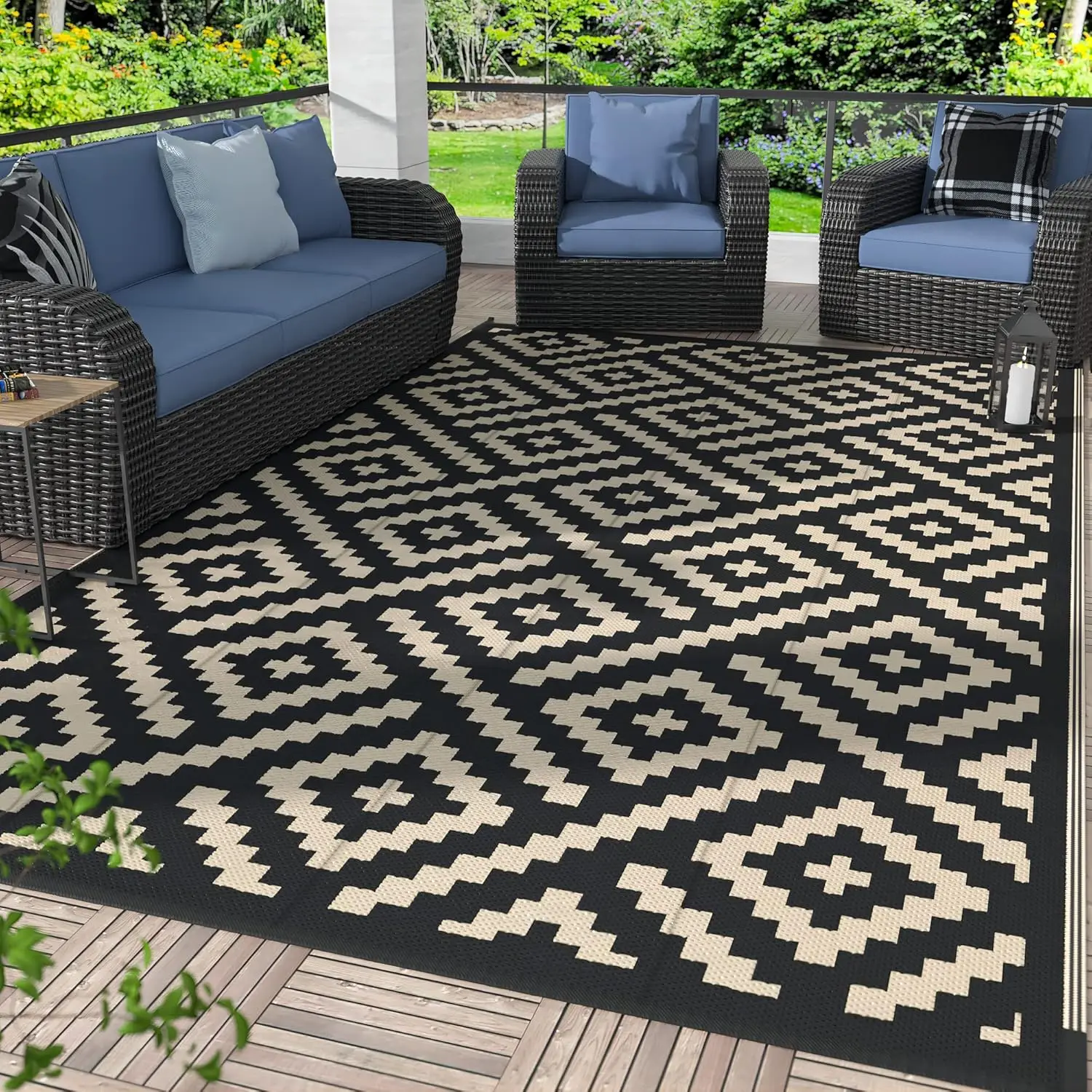 

5x8 Outdoor Rug Waterproof, Reversible Mats, Area Rug, Plastic Outside Carpet, Geometric Rv Mat for Patio Camping Rv Picnic B