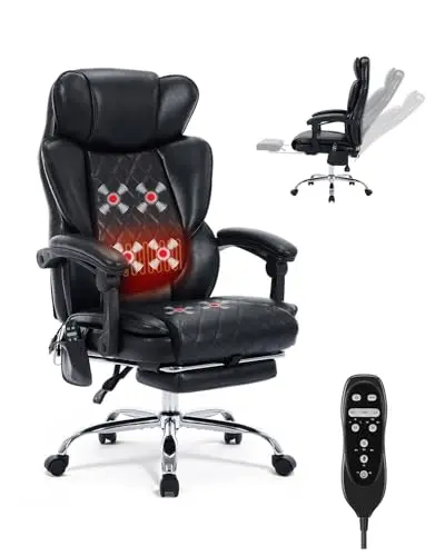 Massage Office Chair with Foot Rest, 6 Points Vibration and Heat Home Office Desk Chairs, 22.05” Wide Big and Tall